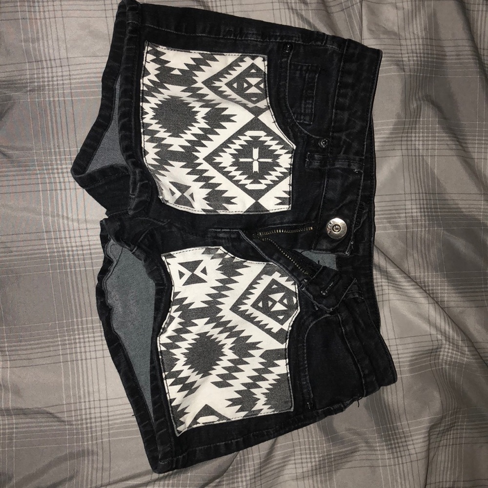 Black denim shorts